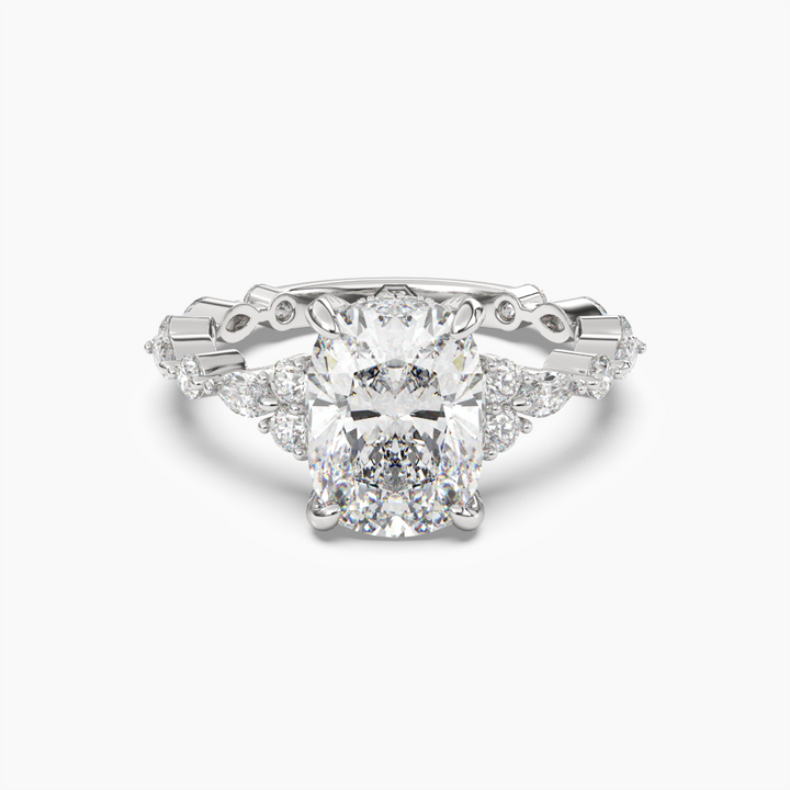 Lace Cushion Hidden Halo 2.5 Carat Lab Grown Diamond Engagement Ring in 18K White Gold