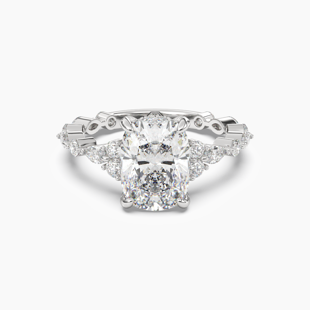 Lace Cushion Hidden Halo 3 Carat Lab Grown Diamond Engagement Ring in 18K Yellow Gold