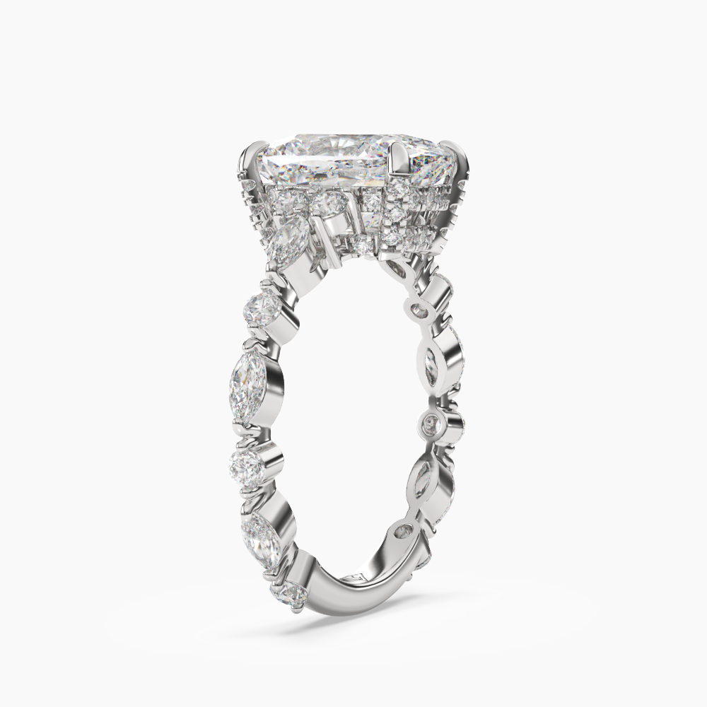 Lace Cushion Hidden Halo 1 Carat Lab Grown Diamond Engagement Ring in 18K Yellow Gold