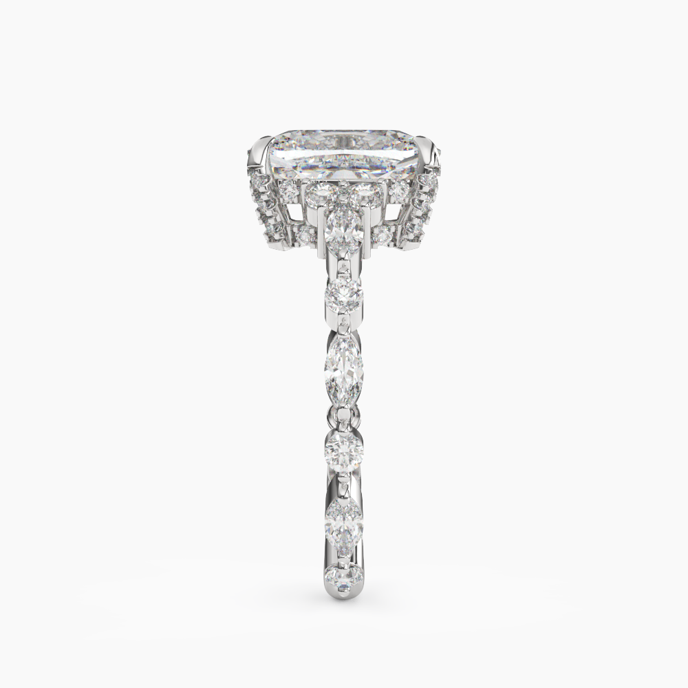 Lace Cushion Hidden Halo 1.5 Carat Lab Grown Diamond Engagement Ring in 14K White Gold
