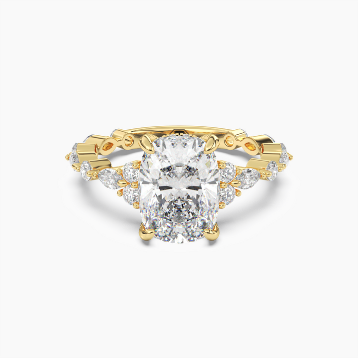 Lace Cushion Hidden Halo 2 Carat Lab Grown Diamond Engagement Ring in 18K Yellow Gold