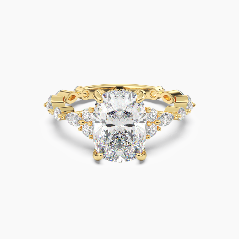 Lace Cushion Hidden Halo 3 Carat Lab Grown Diamond Engagement Ring in 14K Rose Gold