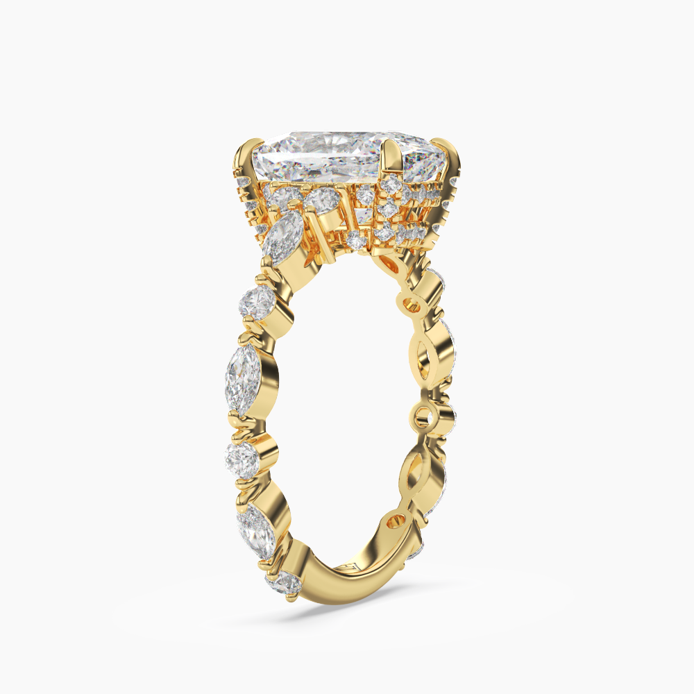 Lace Cushion Hidden Halo 2 Carat Lab Grown Diamond Engagement Ring in 18K White Gold