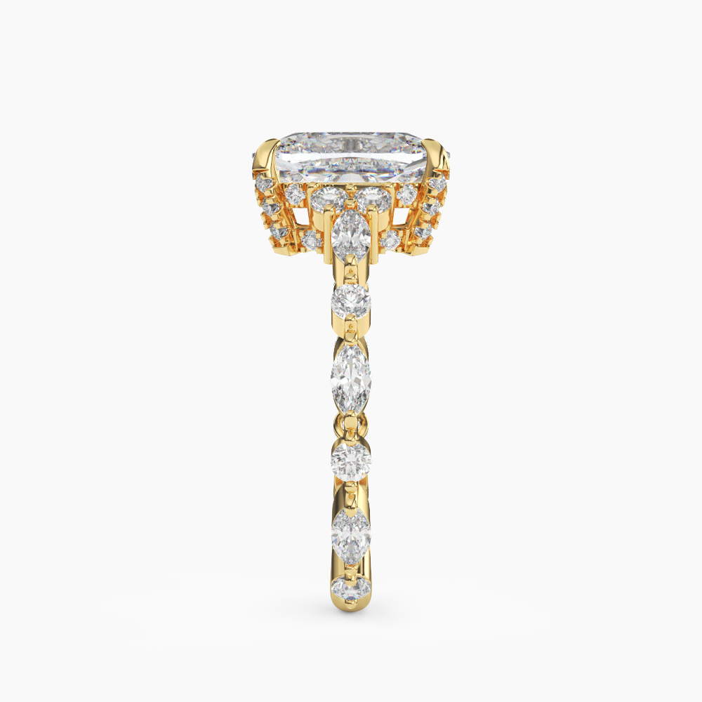Lace Cushion Hidden Halo 3 Carat Lab Grown Diamond Engagement Ring in 18K Yellow Gold