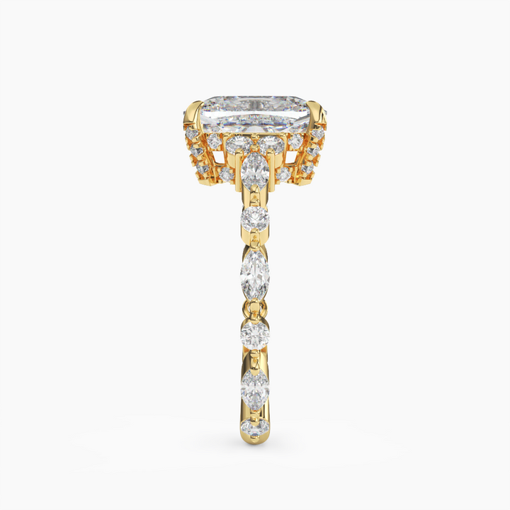 Lace Cushion Hidden Halo 3 Carat Lab Grown Diamond Engagement Ring in 14K Rose Gold