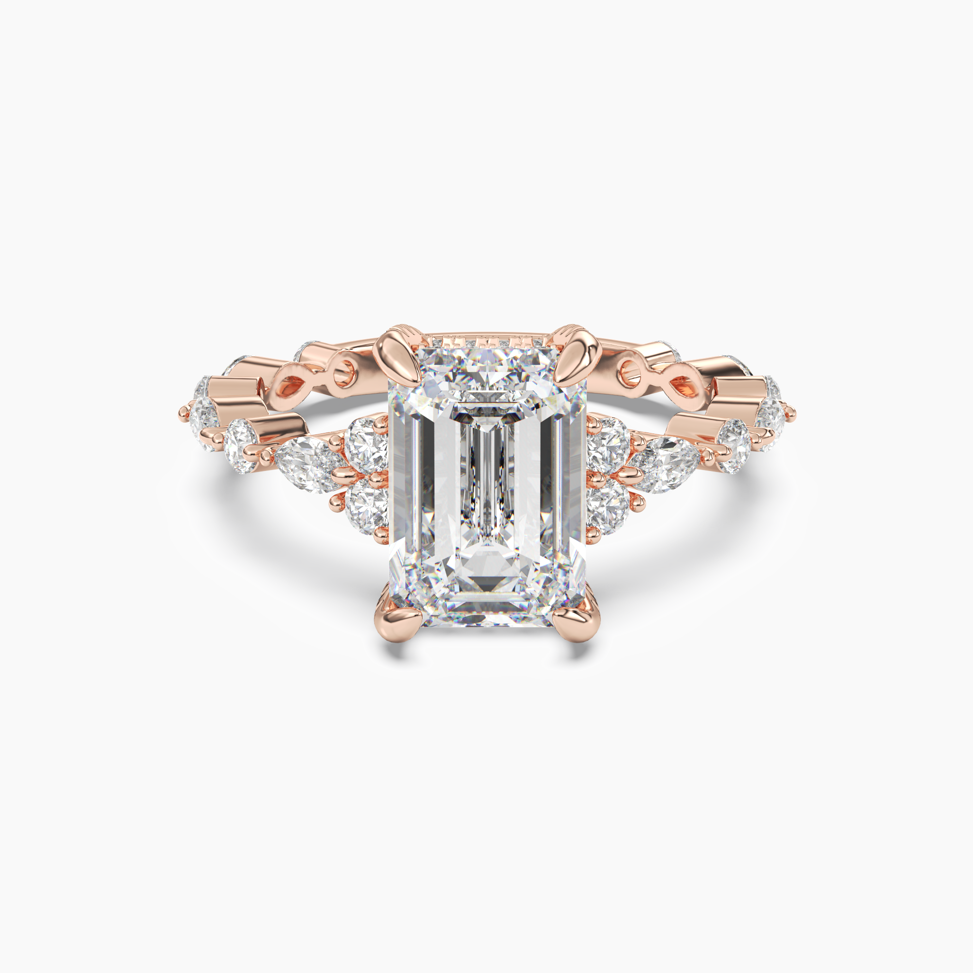 Lace Emerald Hidden Halo 1.5 Carat Lab Grown Diamond Engagement Ring in 14K Rose Gold