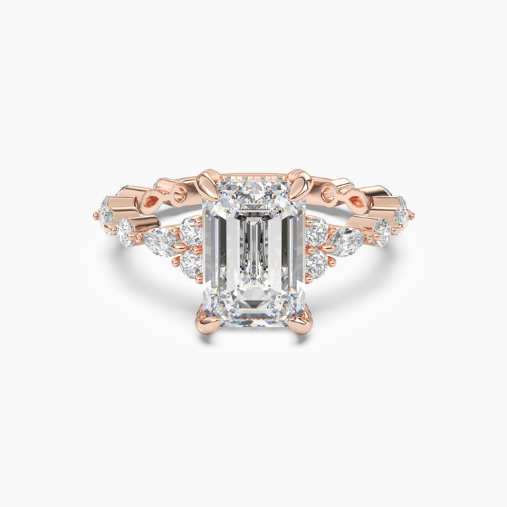 Lace Emerald Hidden Halo 1.5 Carat Lab Grown Diamond Engagement Ring in 14K Rose Gold