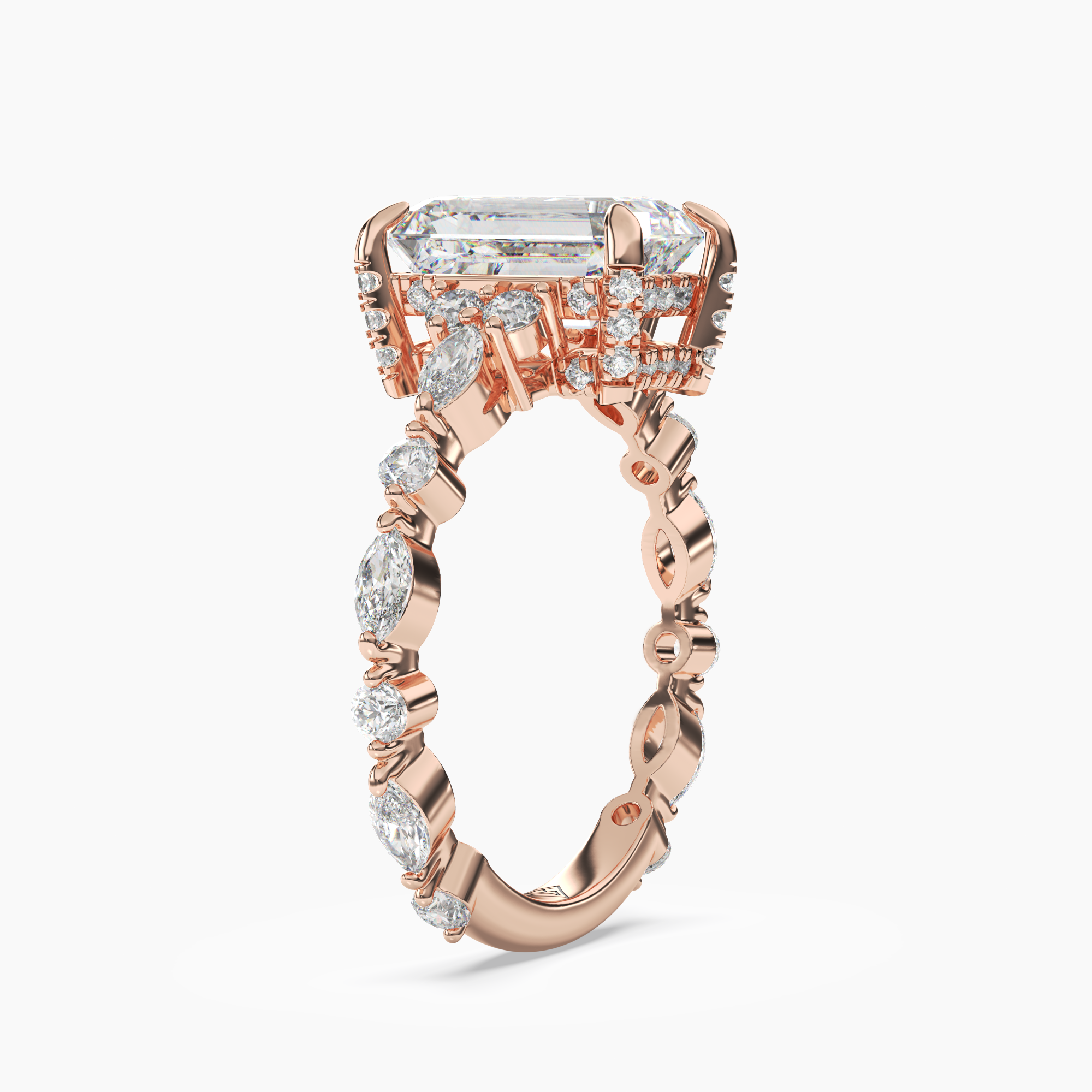 Lace Emerald Hidden Halo 1 Carat Lab Grown Diamond Engagement Ring in 14K Yellow Gold