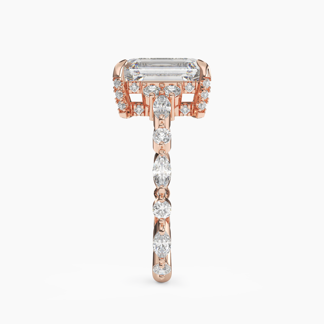 Lace Emerald Hidden Halo Diamond Ring Setting in 18K Yellow Gold