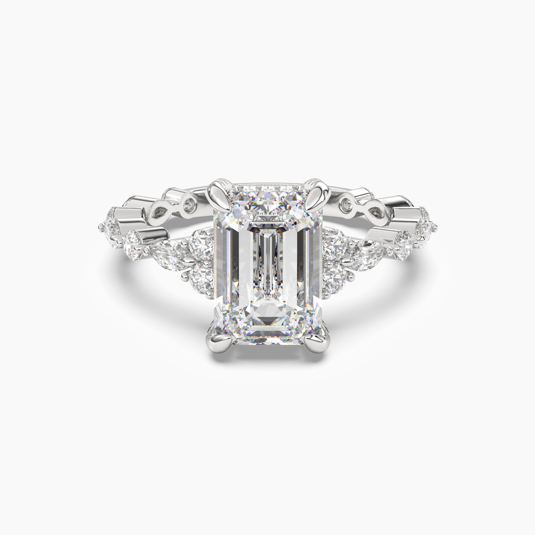 Lace Emerald Hidden Halo 2.5 Carat Lab Grown Diamond Engagement Ring in 18K White Gold
