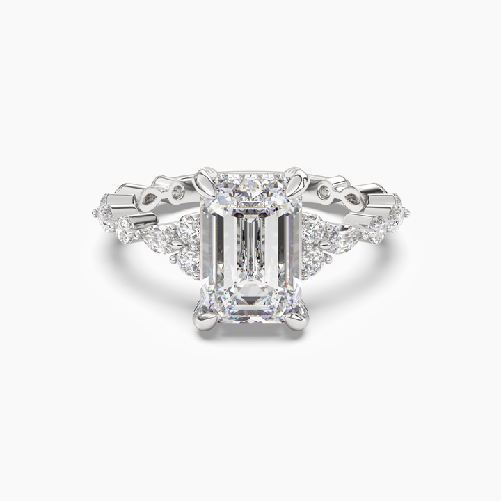 Lace Emerald Hidden Halo 1.5 Carat Lab Grown Diamond Engagement Ring in 14K White Gold