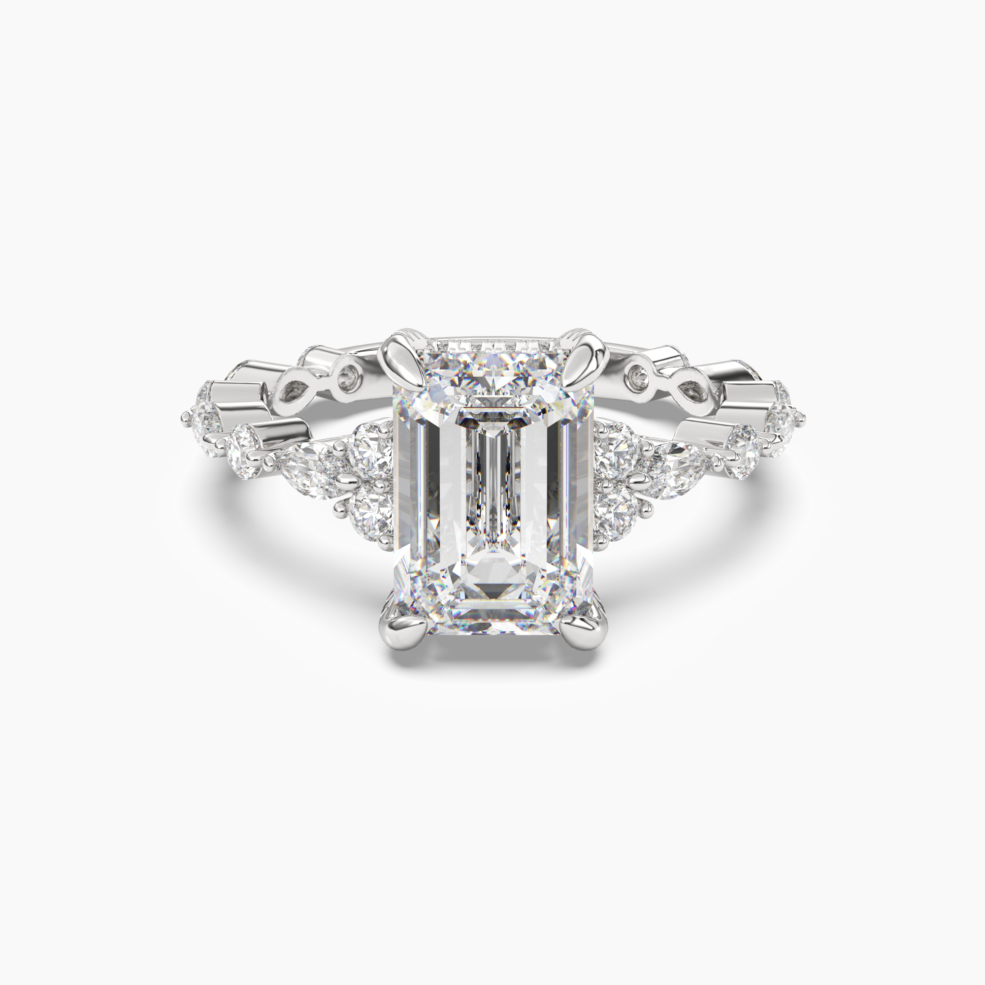 Lace Emerald Hidden Halo 1 Carat Lab Grown Diamond Engagement Ring in 18K White Gold