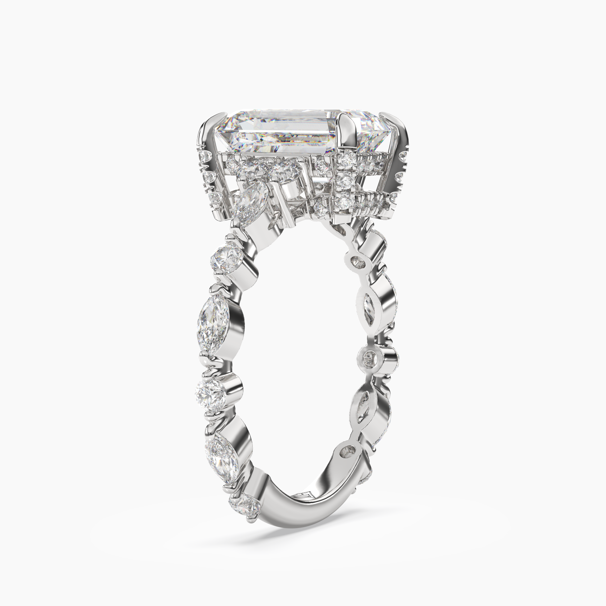 Lace Emerald Hidden Halo 2.5 Carat Lab Grown Diamond Engagement Ring in 18K Rose Gold