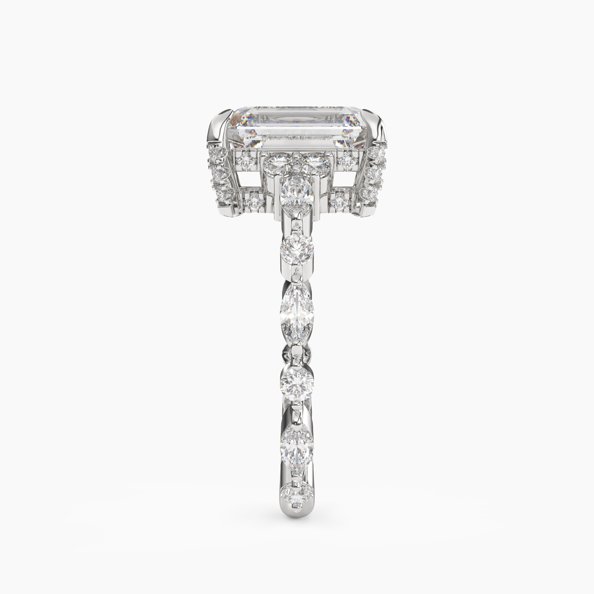 Lace Emerald Hidden Halo 1 Carat Lab Grown Diamond Engagement Ring in 18K White Gold