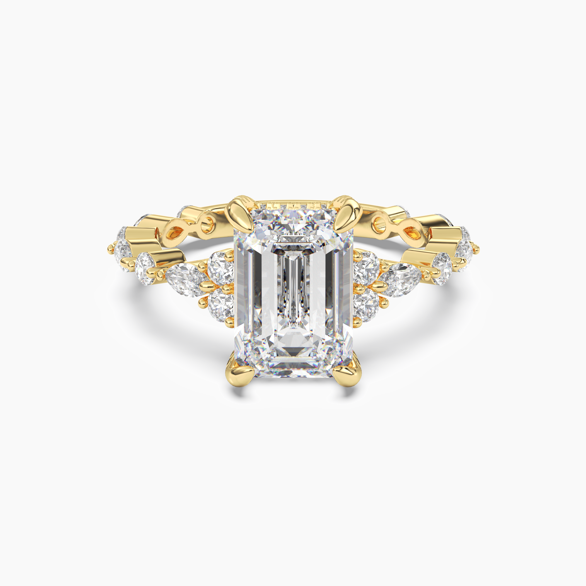 Lace Emerald Hidden Halo 1 Carat Lab Grown Diamond Engagement Ring in 18K White Gold
