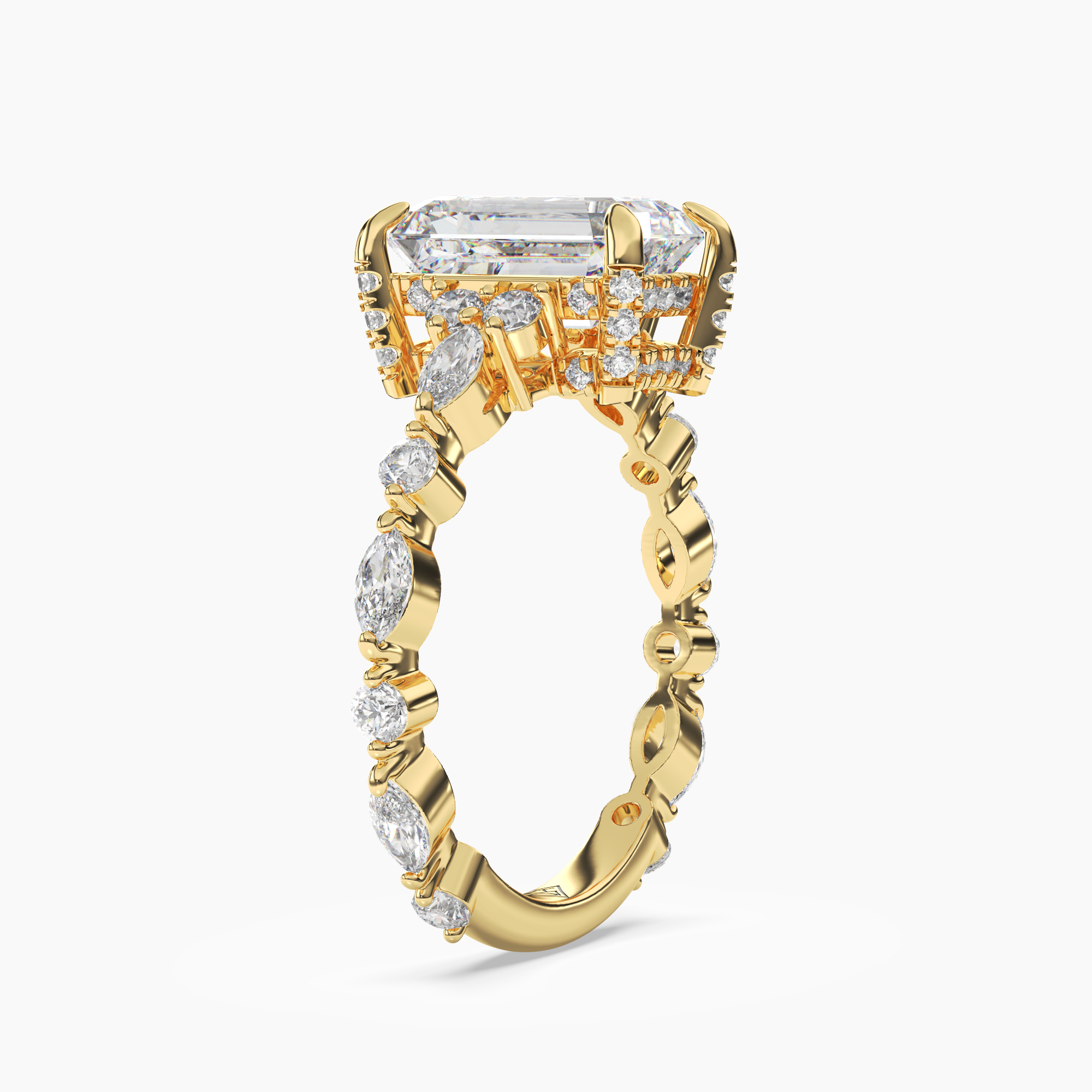 Lace Emerald Hidden Halo 2 Carat Lab Grown Diamond Engagement Ring in 14K White Gold