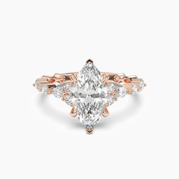 Lace Marquise Hidden Halo 1 Carat Lab Grown Diamond Engagement Ring in 18K Rose Gold