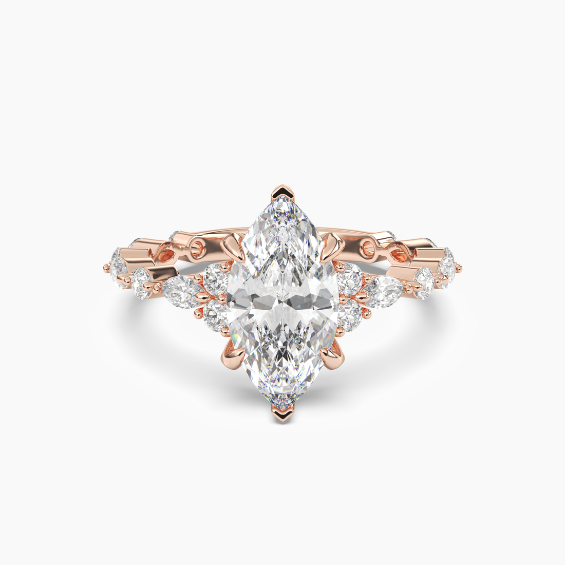 Lace Marquise Hidden Halo Diamond Ring Setting in 14K Rose Gold