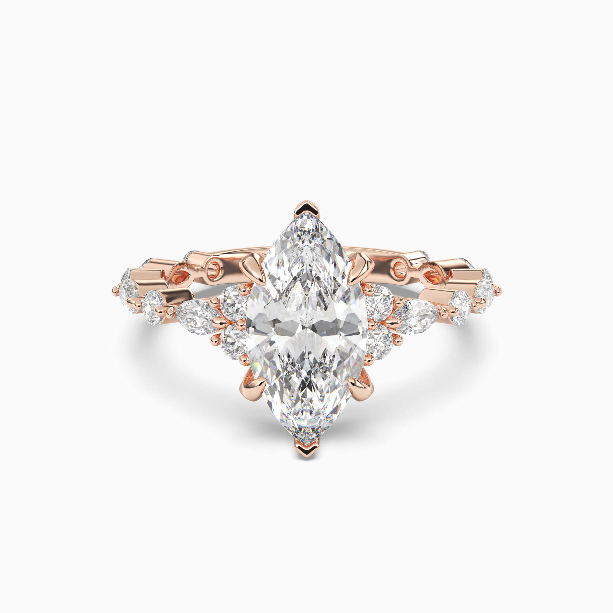 Lace Marquise Hidden Halo 2.5 Carat Lab Grown Diamond Engagement Ring in 18K Yellow Gold