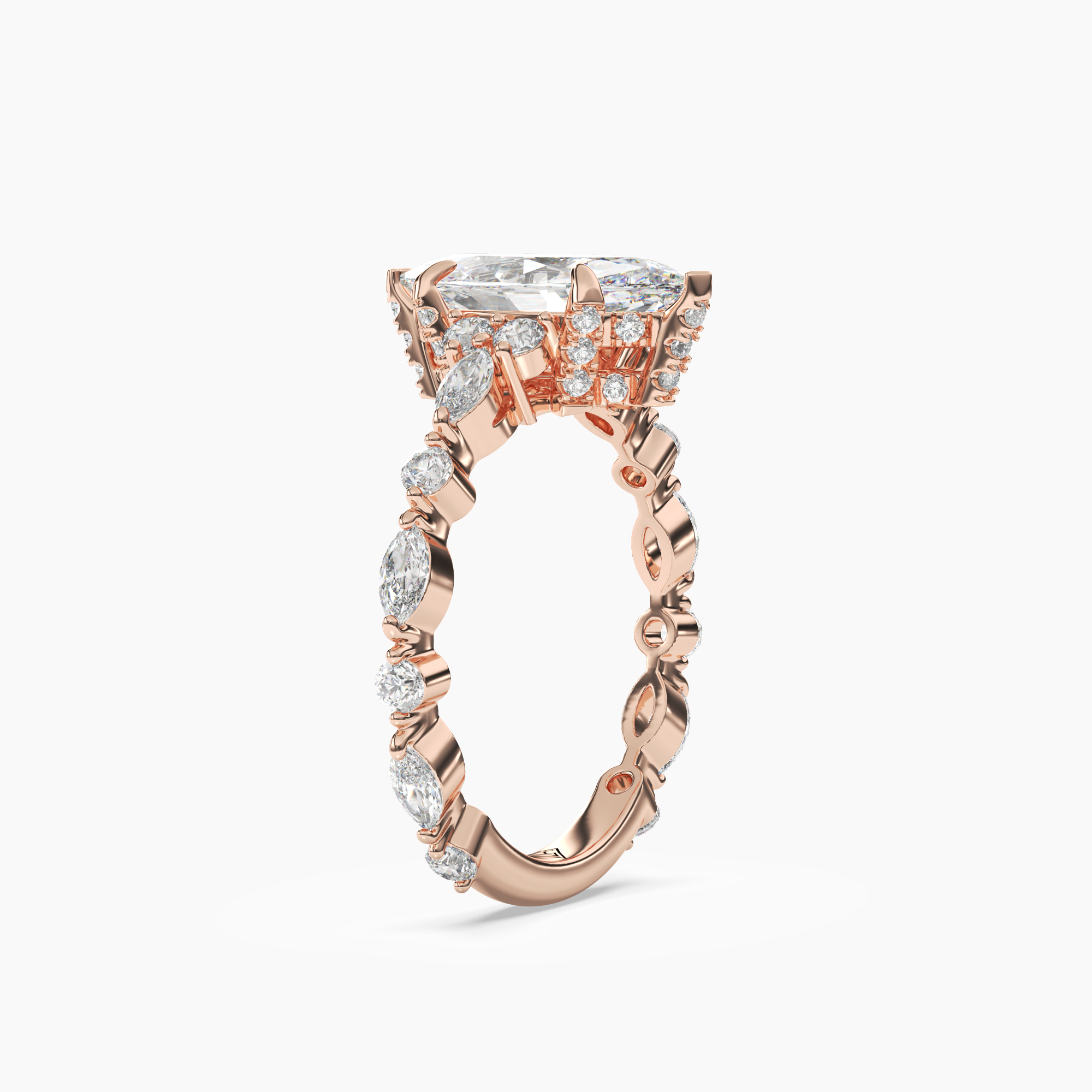 Lace Marquise Hidden Halo 3 Carat Lab Grown Diamond Engagement Ring in 14K White Gold