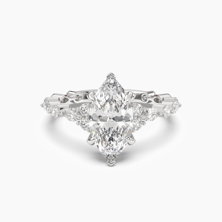 Lace Marquise Hidden Halo 2.5 Carat Lab Grown Diamond Engagement Ring in 18K White Gold