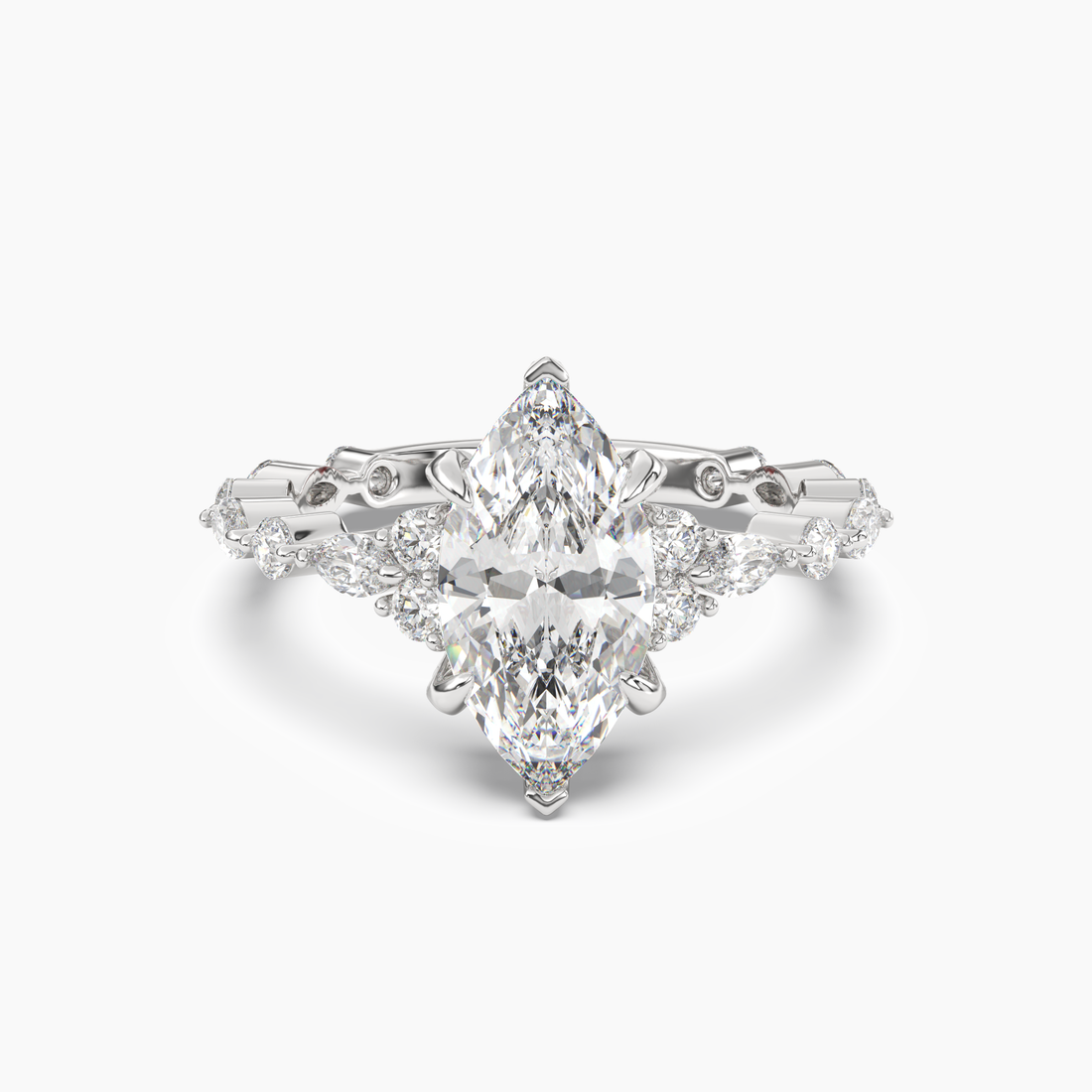 Lace Marquise Hidden Halo 3 Carat Lab Grown Diamond Engagement Ring in 14K Rose Gold