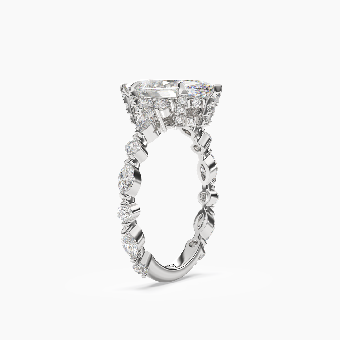 Lace Marquise Hidden Halo 1 Carat Lab Grown Diamond Engagement Ring in 18K White Gold