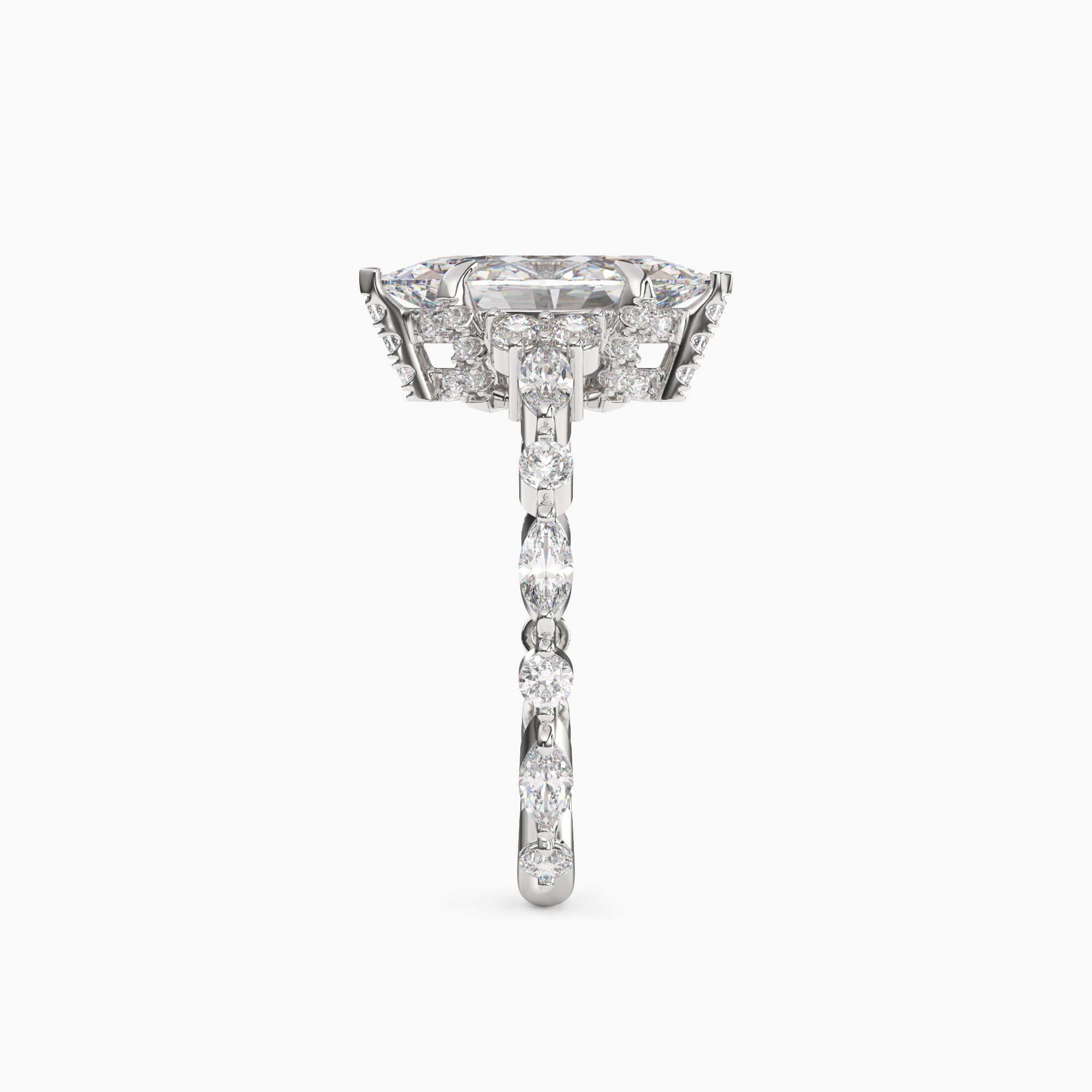 Lace Marquise Hidden Halo 3 Carat Lab Grown Diamond Engagement Ring in 14K White Gold