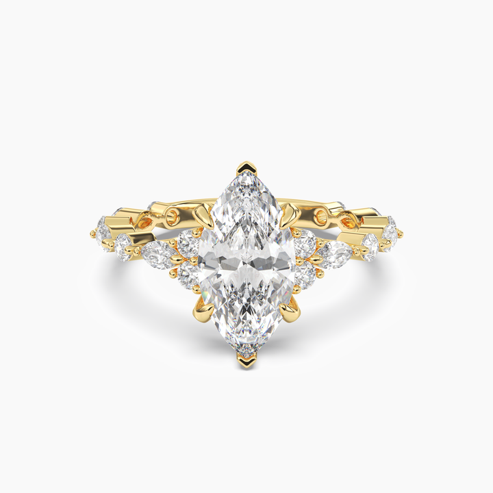 Lace Marquise Hidden Halo 1.5 Carat Lab Grown Diamond Engagement Ring in 18K Yellow Gold
