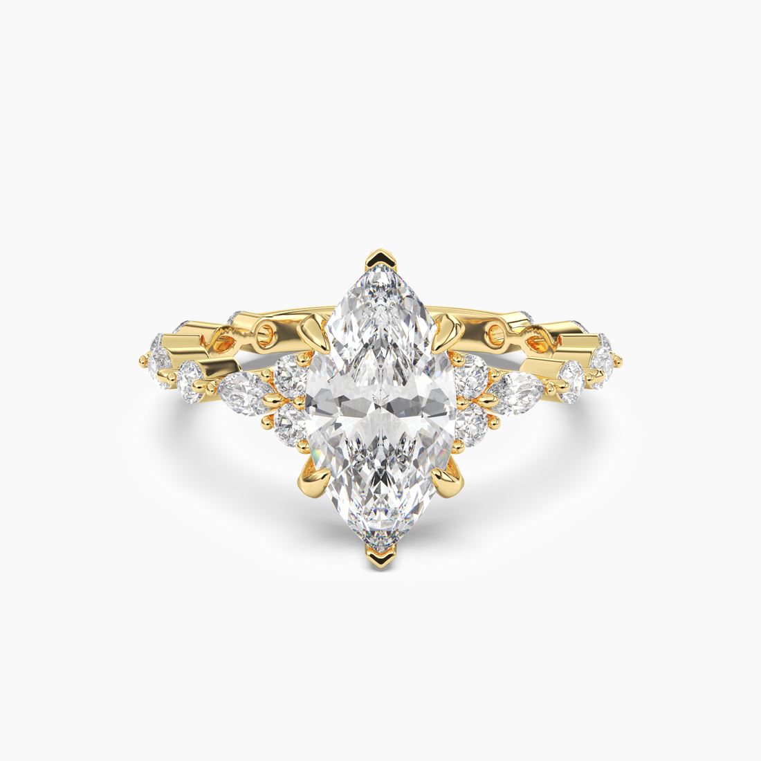 Lace Marquise Hidden Halo Diamond Ring Setting in 18K White Gold