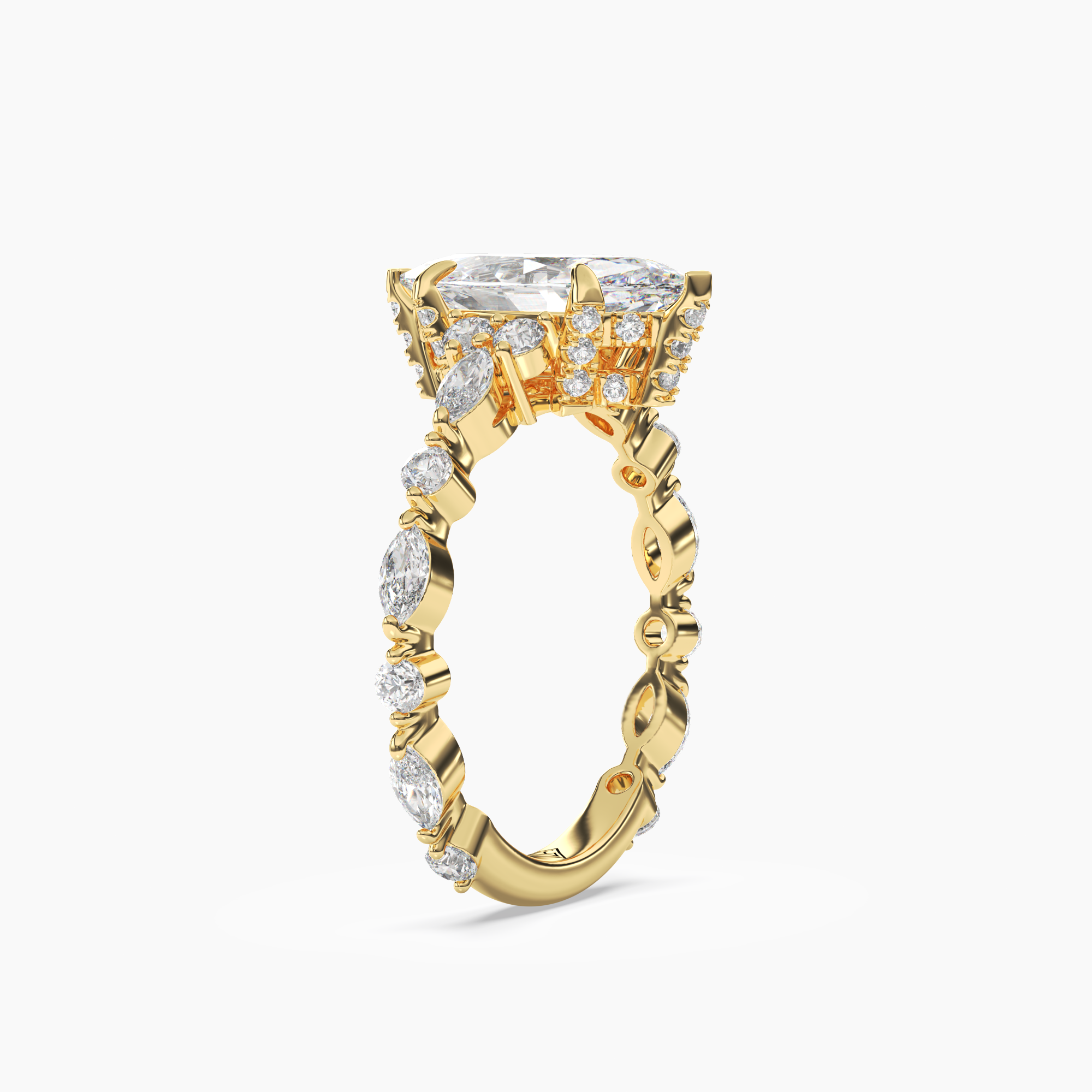 Lace Marquise Hidden Halo 2.5 Carat Lab Grown Diamond Engagement Ring in 18K White Gold