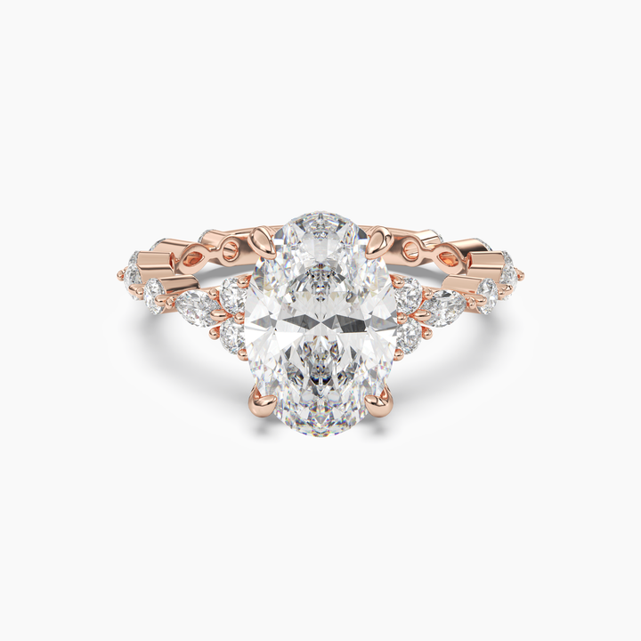 Lace Oval Hidden Halo 1.5 Carat Lab Grown Diamond Engagement Ring in 14K Rose Gold