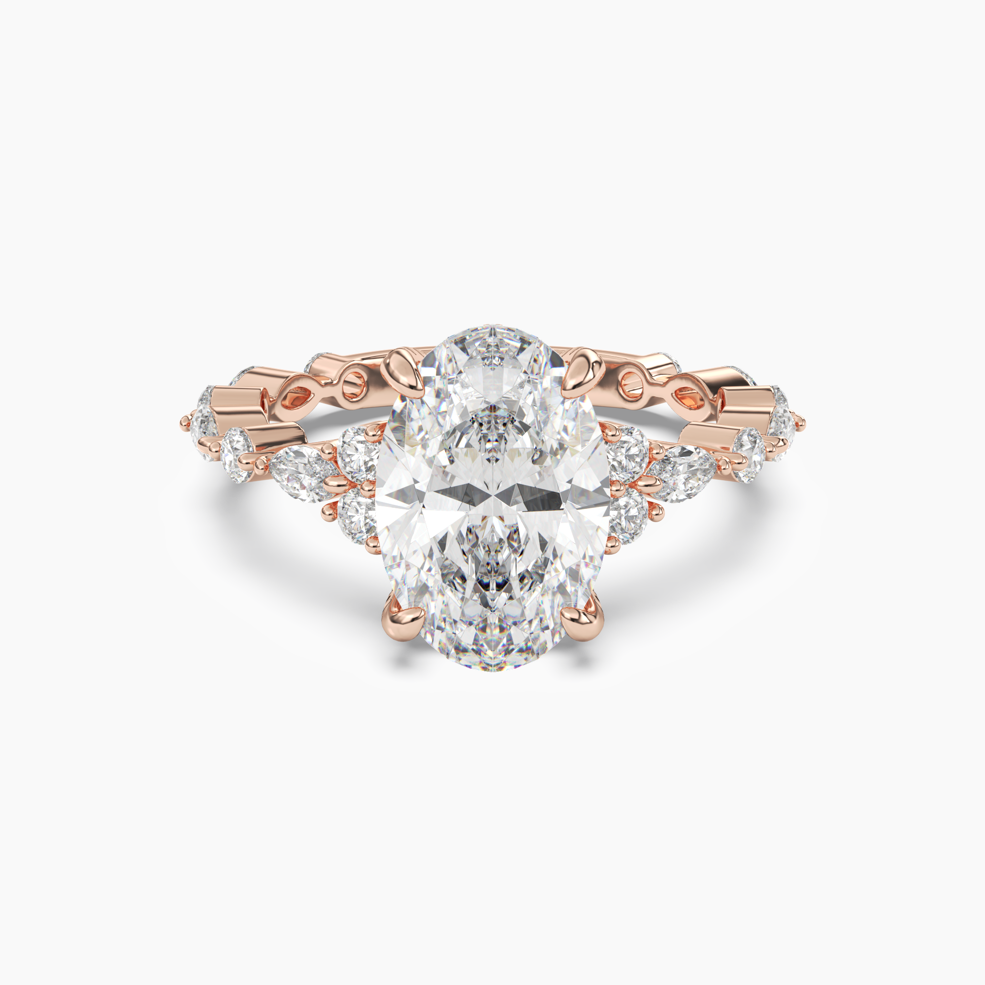 Lace Oval Hidden Halo 3 Carat Lab Grown Diamond Engagement Ring in 14K White Gold