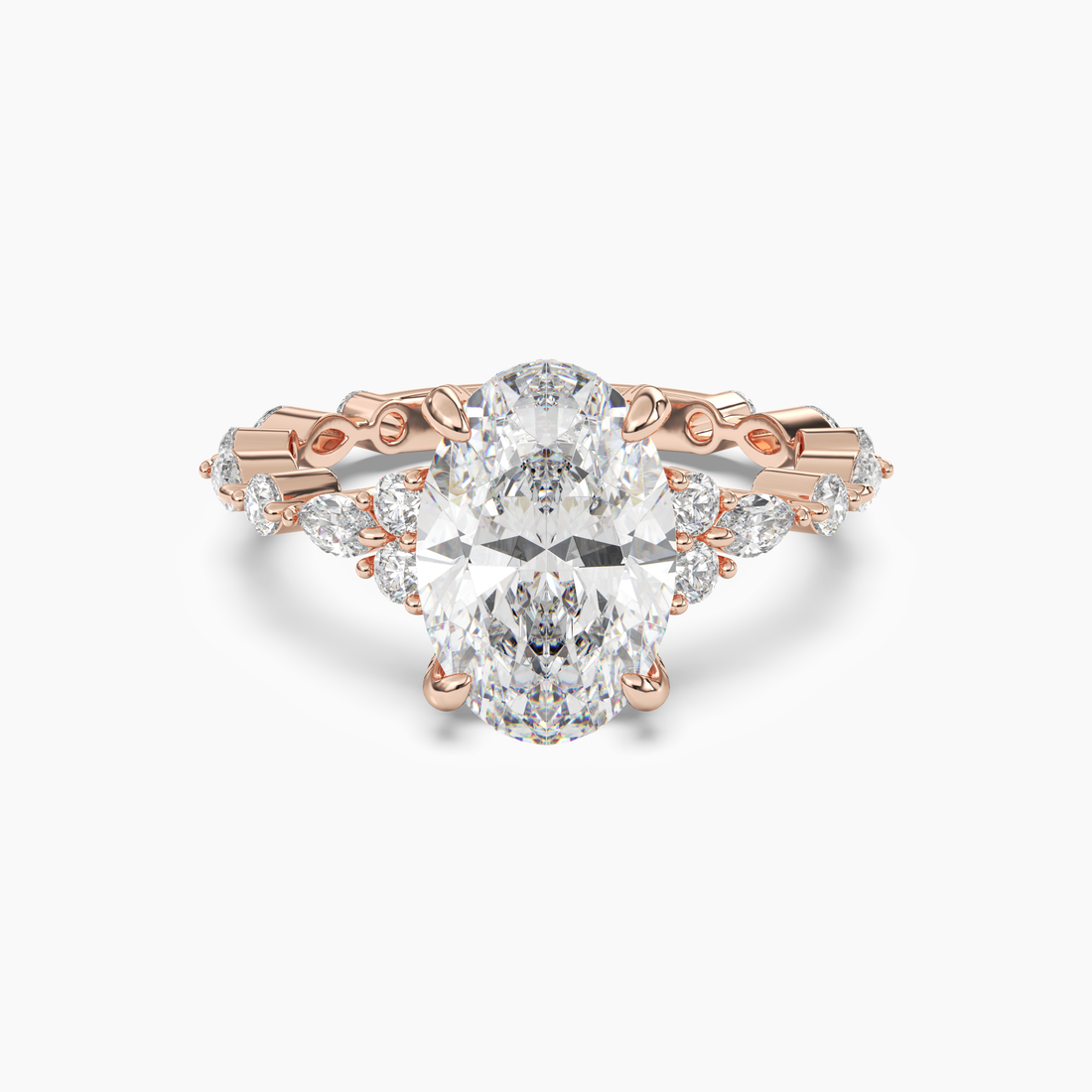 Lace Oval Hidden Halo 3 Carat Lab Grown Diamond Engagement Ring in 14K White Gold