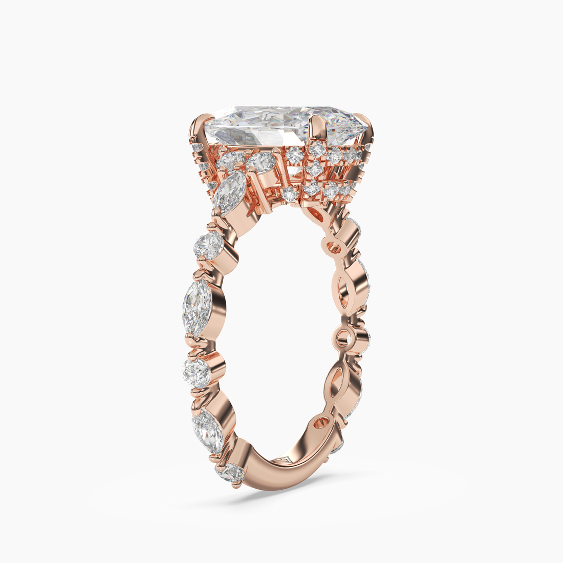 Lace Oval Hidden Halo 3 Carat Lab Grown Diamond Engagement Ring in 18K Rose Gold