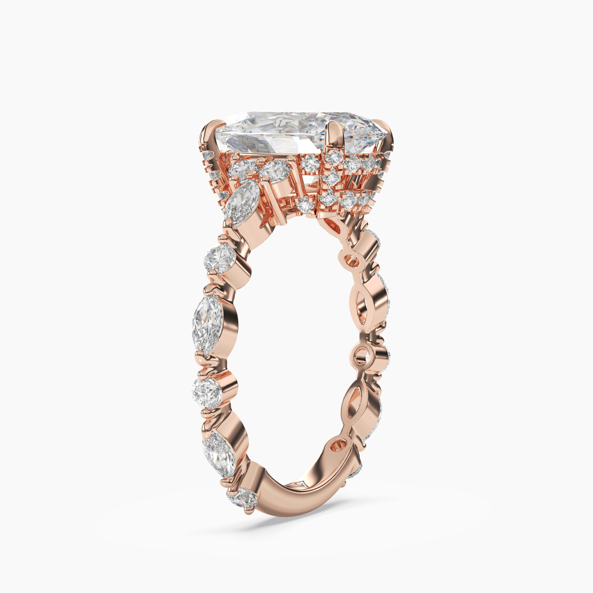 Lace Oval Hidden Halo Diamond Ring Setting in 14K Rose Gold