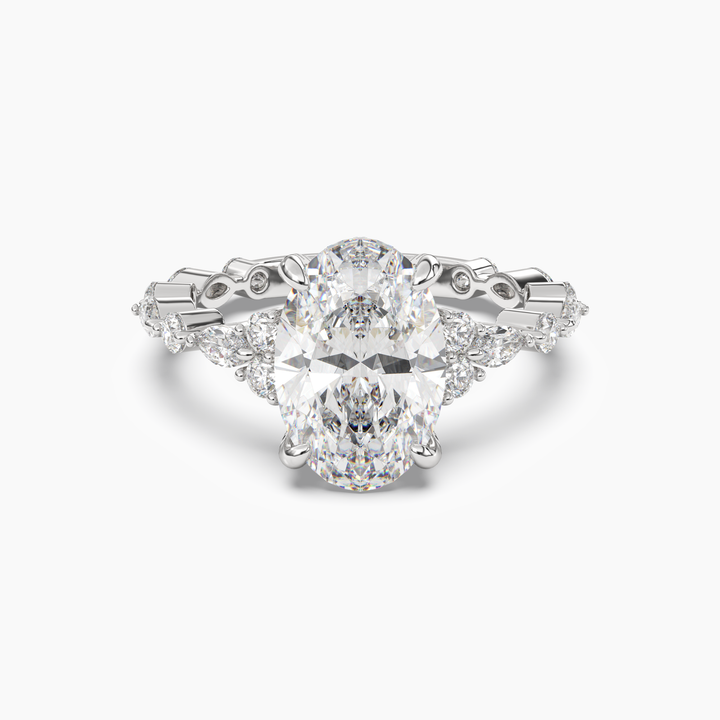Lace Oval Hidden Halo 3 Carat Lab Grown Diamond Engagement Ring in 14K White Gold
