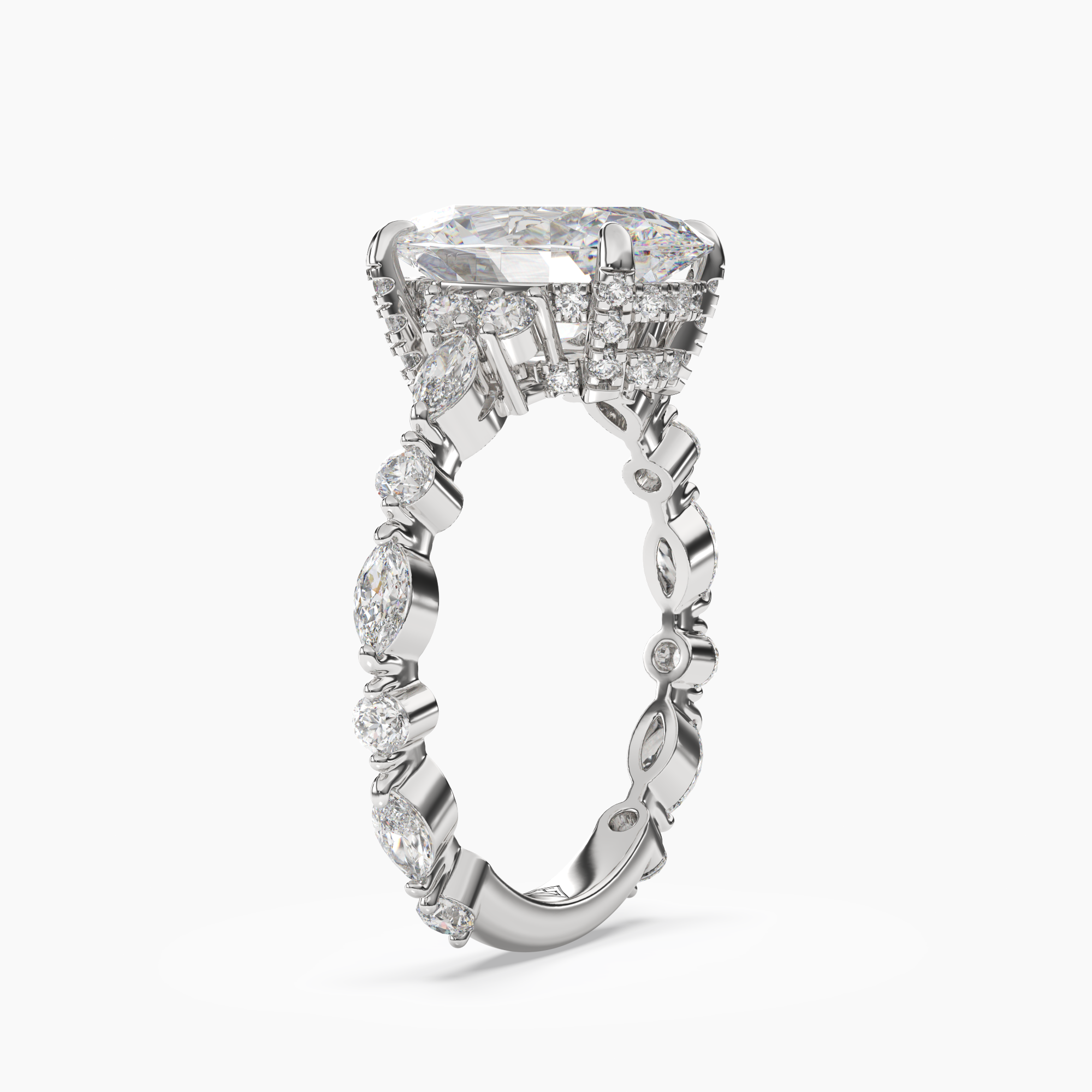 Lace Oval Hidden Halo Diamond Ring Setting in 14K Rose Gold