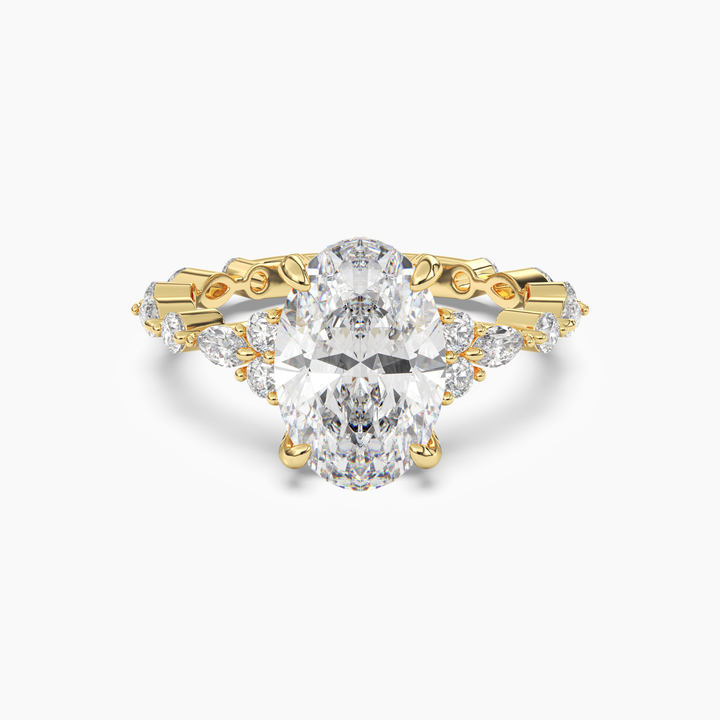 Lace Oval Hidden Halo 1.5 Carat Lab Grown Diamond Engagement Ring in 18K Yellow Gold