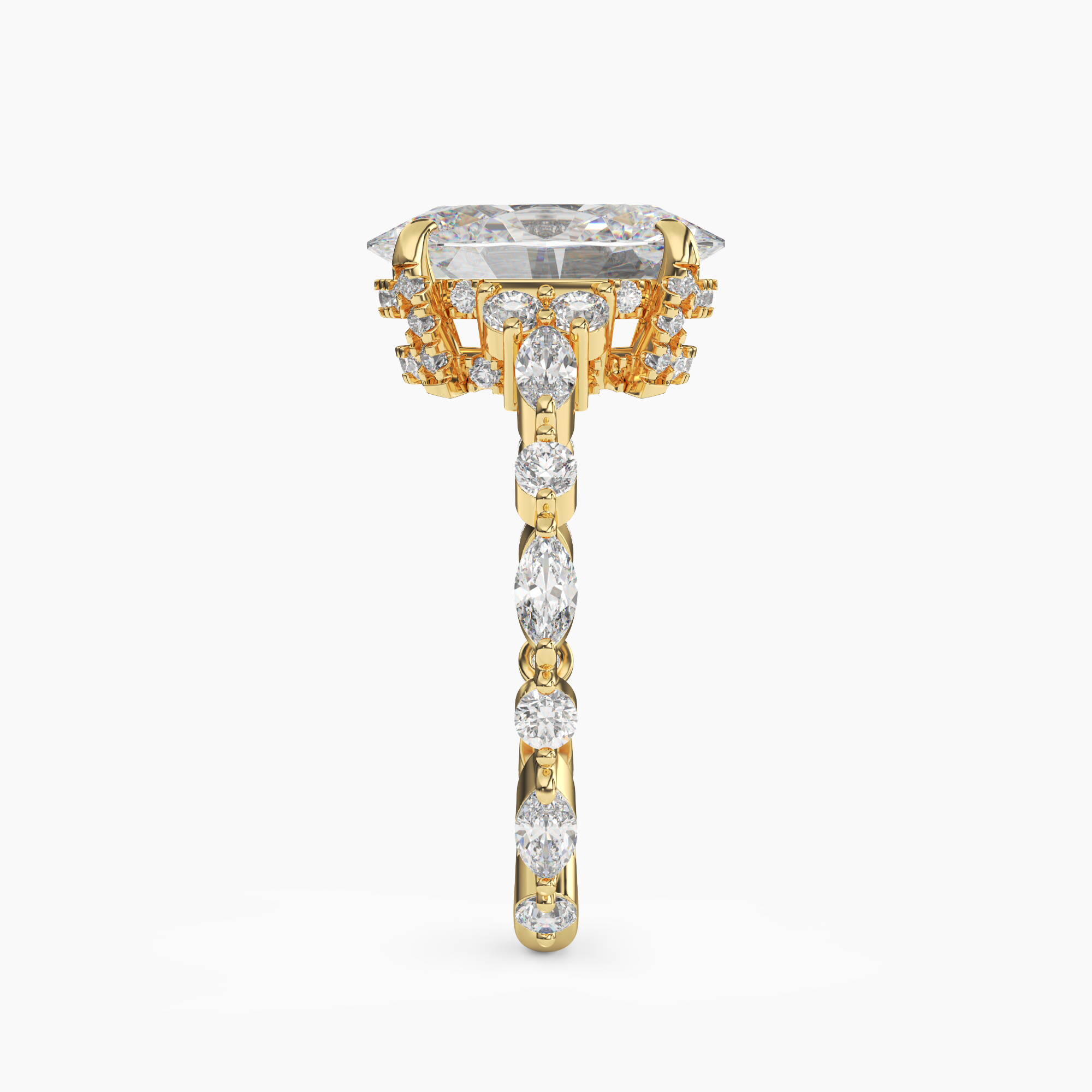 Lace Oval Hidden Halo Diamond Ring Setting in 14K Yellow Gold
