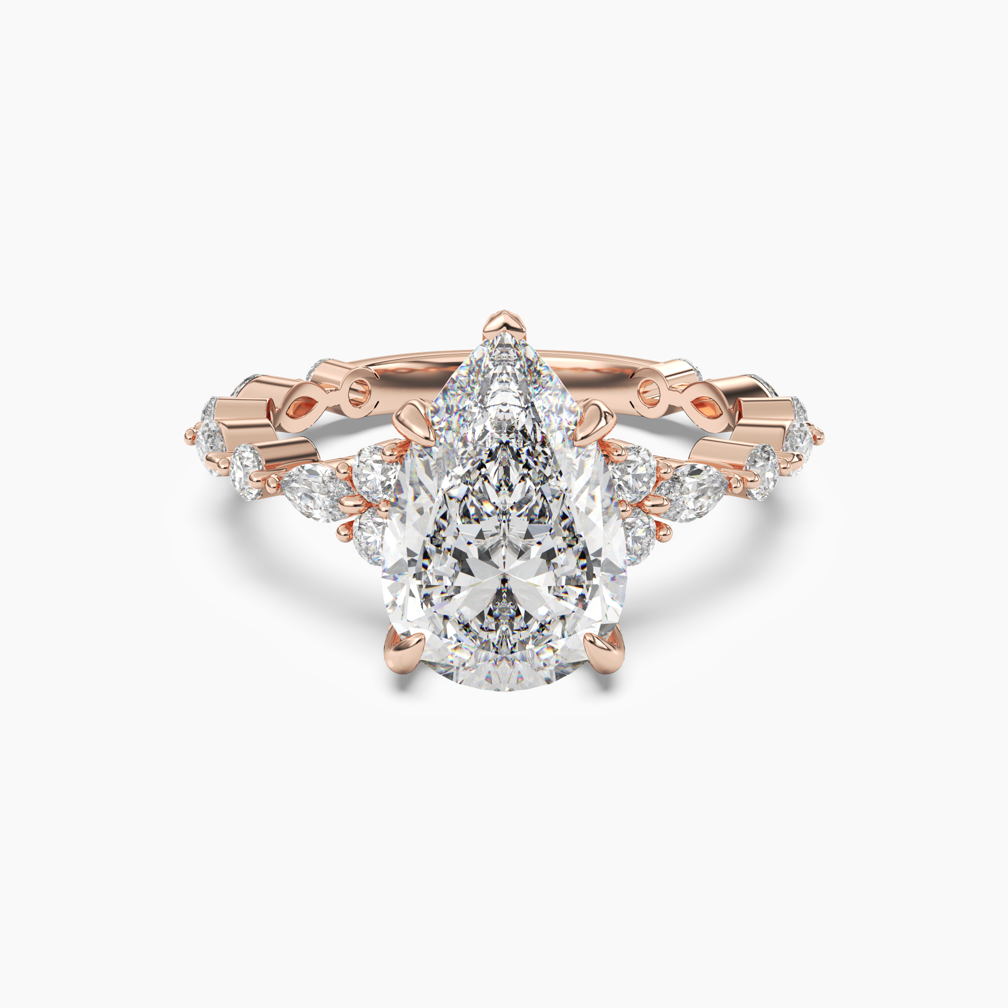 Lace Pear Hidden Halo Diamond Ring Setting in 18K Rose Gold