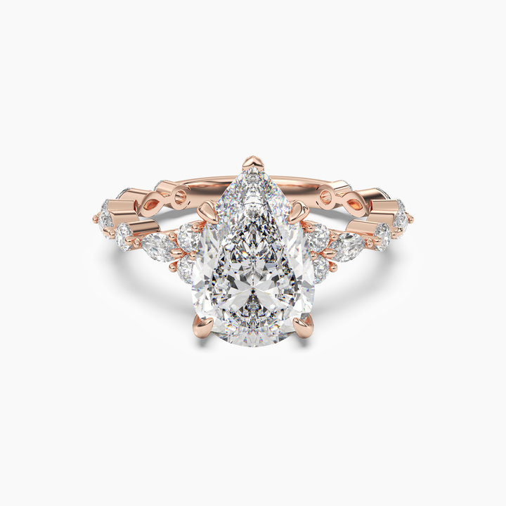 Lace Pear Hidden Halo 2.5 Carat Lab Grown Diamond Engagement Ring in 14K Rose Gold