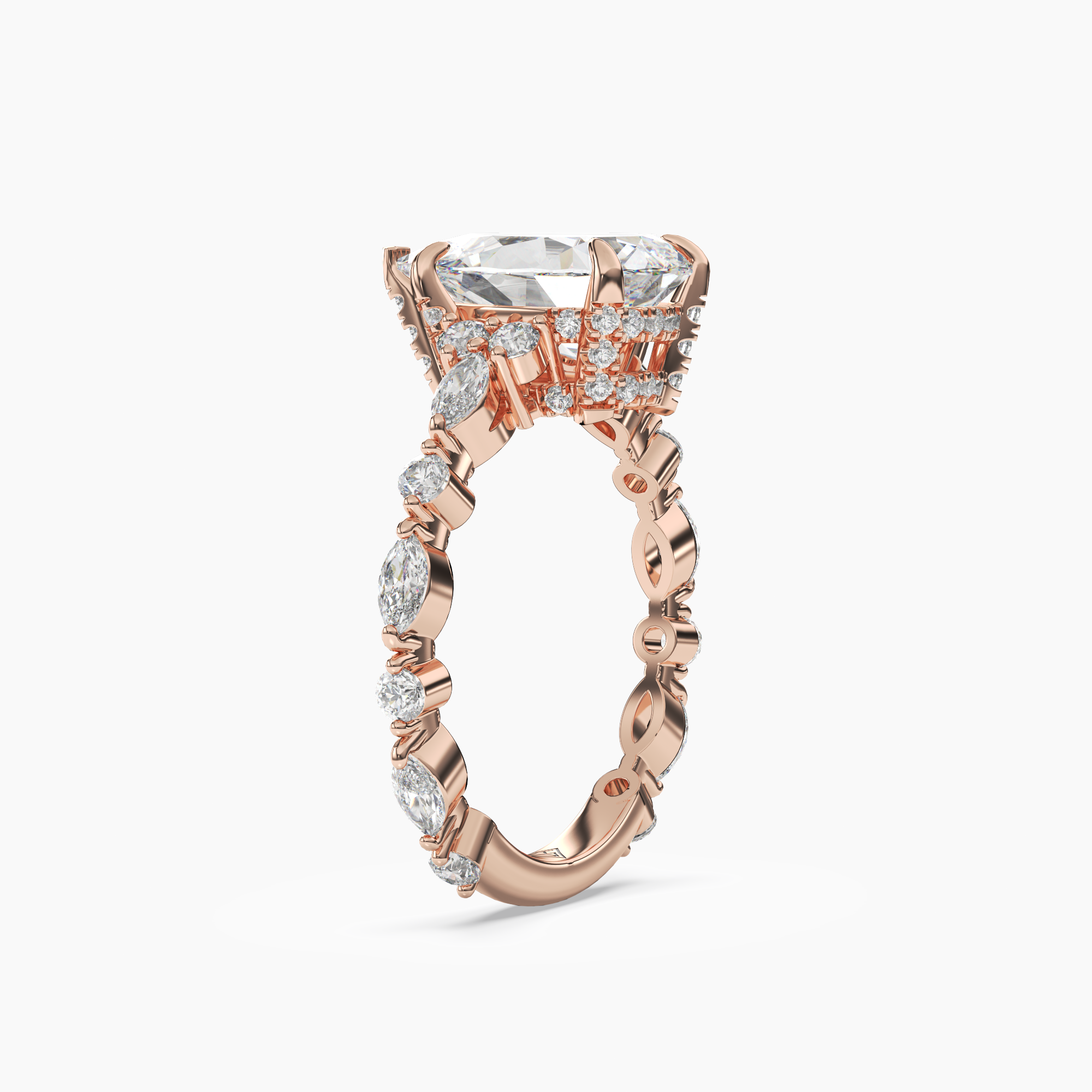 Lace Pear Hidden Halo Diamond Ring Setting in 14K White Gold
