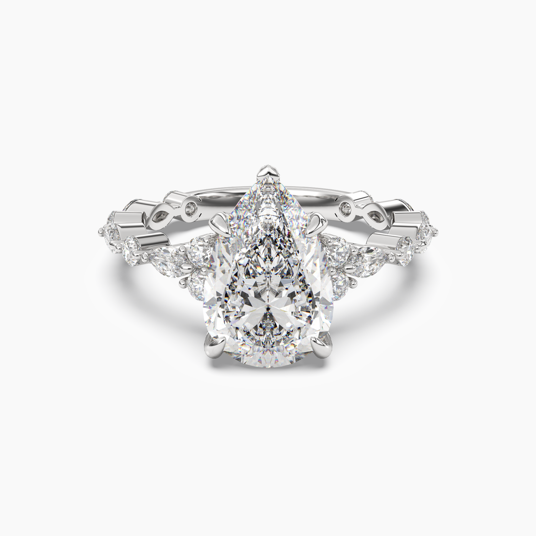 Lace Pear Hidden Halo 3 Carat Lab Grown Diamond Engagement Ring in 14K White Gold