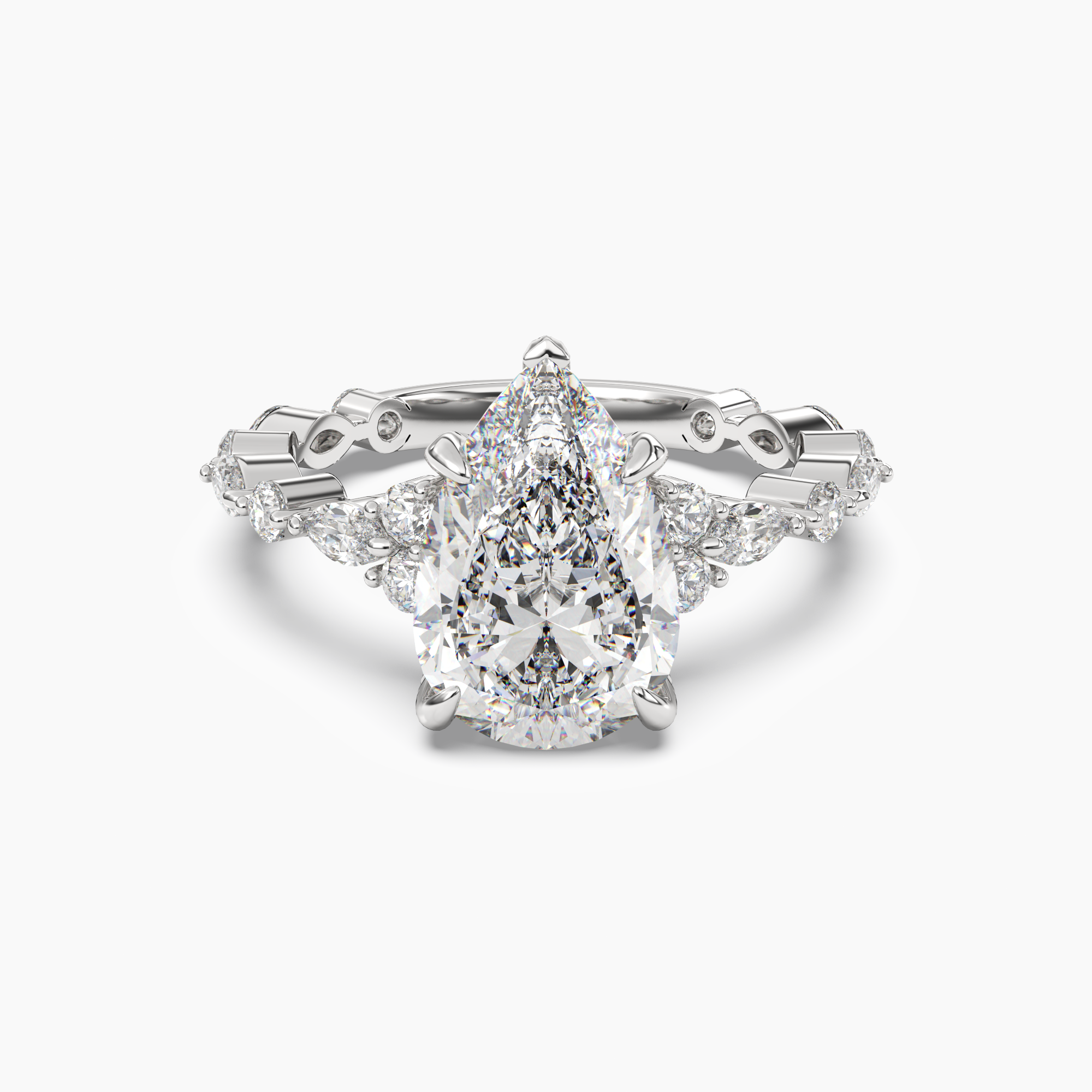 Lace Pear Hidden Halo Diamond Ring Setting in 18K White Gold