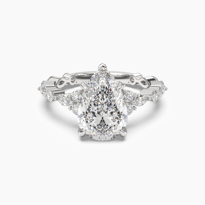 Lace Pear Hidden Halo 2.5 Carat Lab Grown Diamond Engagement Ring in 14K White Gold