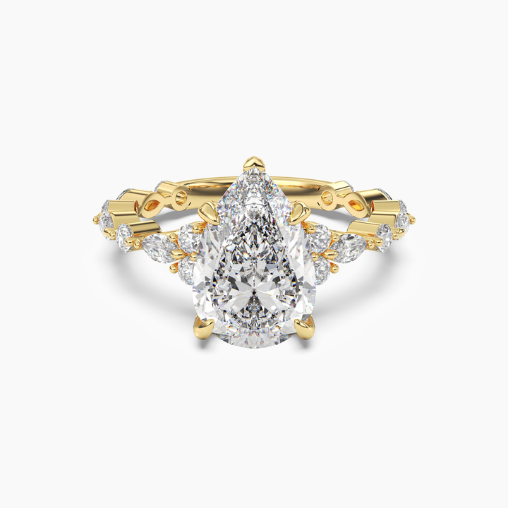 Lace Pear Hidden Halo 1.5 Carat Lab Grown Diamond Engagement Ring in 18K Yellow Gold
