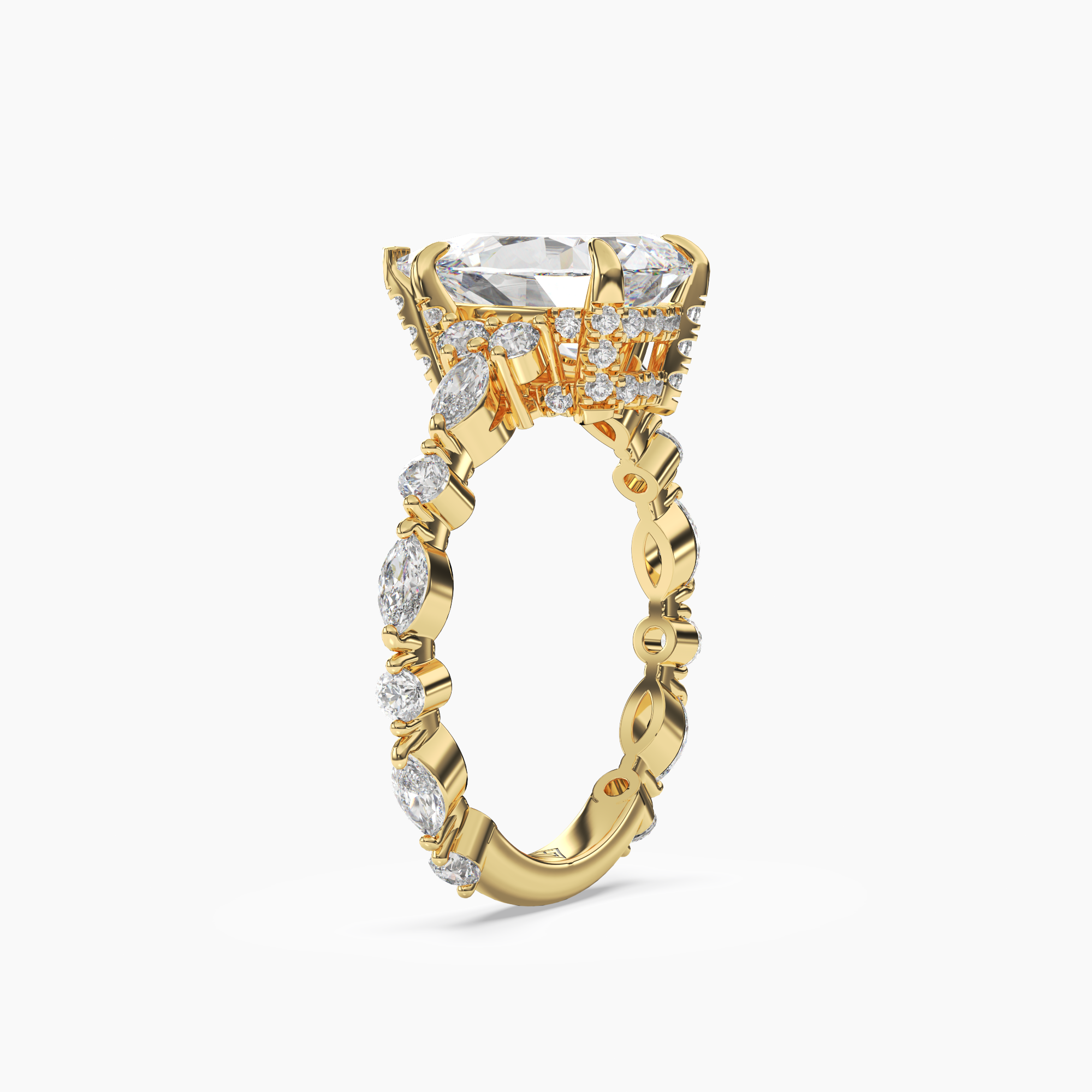 Lace Pear Hidden Halo Diamond Ring Setting in 18K Yellow Gold