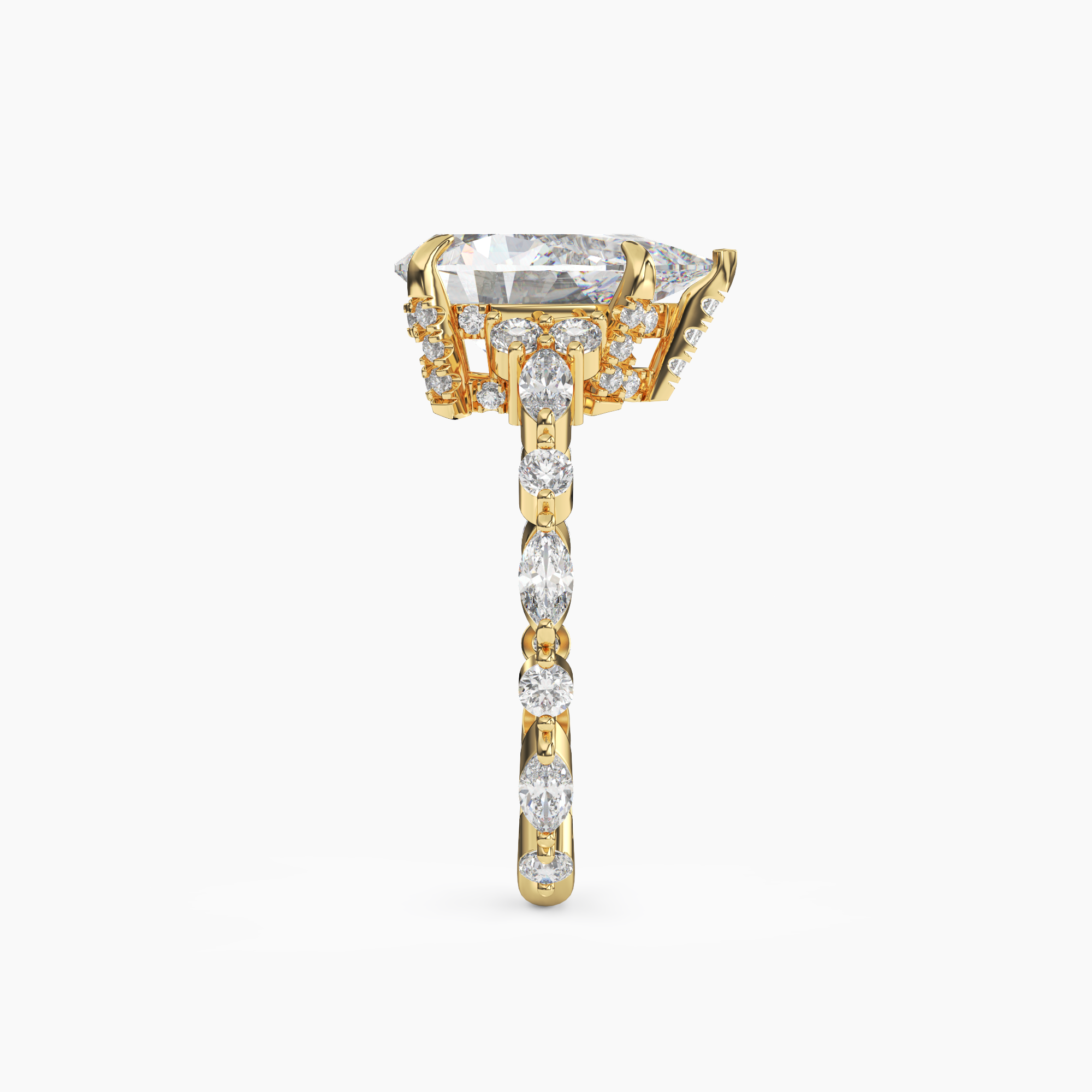 Lace Pear Hidden Halo Diamond Ring Setting in 14K White Gold