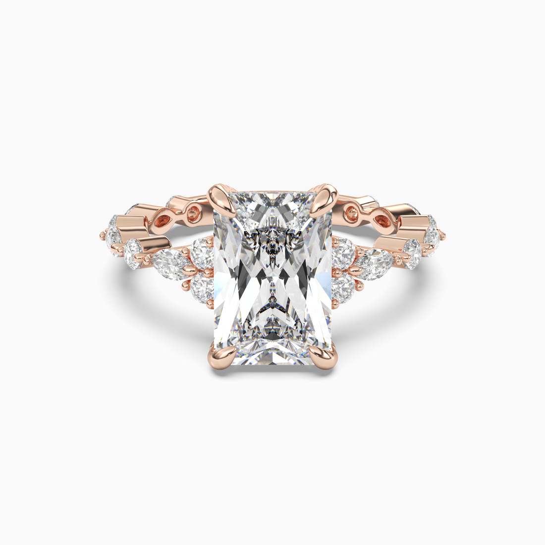 Lace Radiant Hidden Halo 2.5 Carat Lab Grown Diamond Engagement Ring in 18K Rose Gold